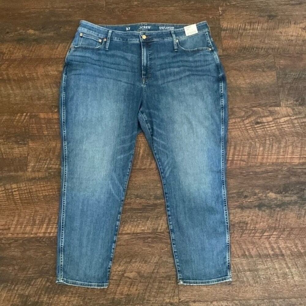 J Crew Curvy Vintage Slim Straight Jean Warm Surf Wash Denim Size 37 / 24W New